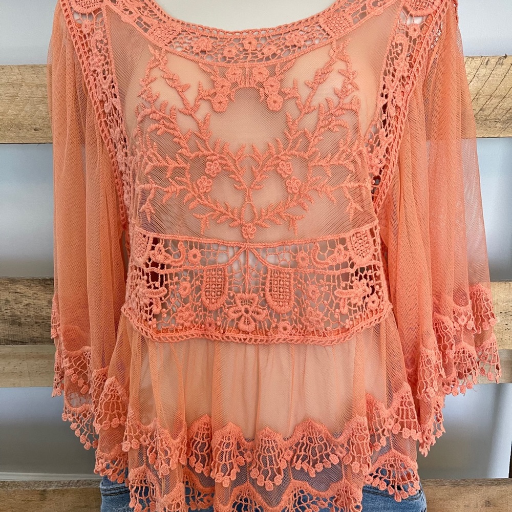 ALTAR’D STATE SZ M MESH AND LACE TOP BOHO BLOUSE - Picture 4 of 9
